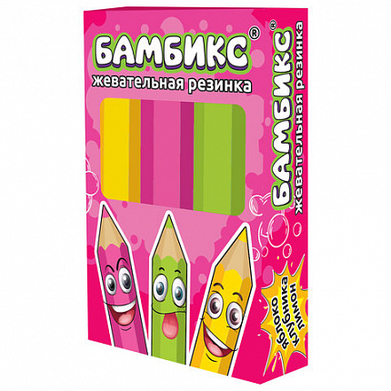 Жевательная резинка БАМБИКС в форме карандашей, БОМБАСВИТС, клубника, яблоко, лимон, 15 г, 624614