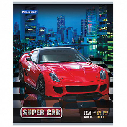 Тетрадь А5, 48 л., BRAUBERG скоба, клетка, обложка картон, АВТО, 401282