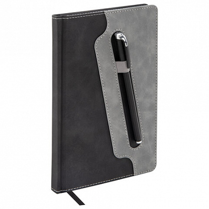 Блокнот А5 148x218 мм BRAUBERG "Assistant", под кожу, 80 листов, держатель, клетка, черный, 118630