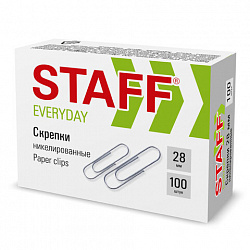 Скрепки STAFF "EVERYDAY", 28 мм, никелированные, 100 шт., в картонной коробке, 226758