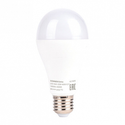 Лампа светодиодная SONNEN EXTRA, 20 (150) Вт, Е27, груша, нейтральный белый, 30000 ч, LED A65-20W-4000-Е27, 457899