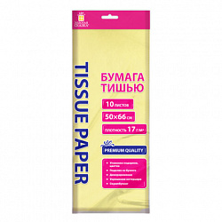 Цветная бумага ТИШЬЮ 17 г/м2, 50х66 см, 10 листов, лимонный цвет, ЗОЛОТАЯ СКАЗКА, 116479