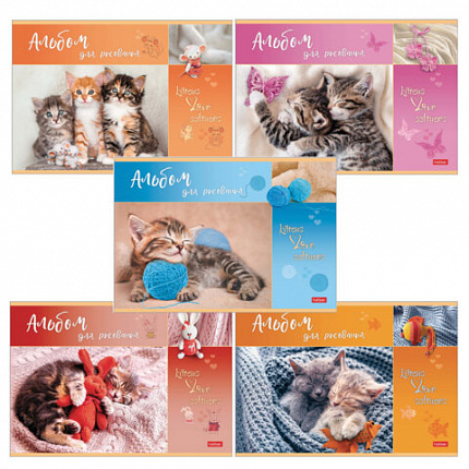 Альбом для рисования А4 16 л., скоба, обложка картон, HATBER, 205х290 мм, "Мяу-Котики", 086277, 16А4В