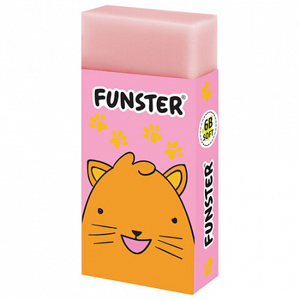 Ластик FUNSTER (ФАНСТЕР) "ANIMALS", 50х24х10 мм, прямоугольный, картонный держатель, экологичный ПВХ, ассорти, 272730