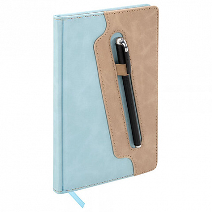 Блокнот А5 148x218 мм BRAUBERG "Assistant", под кожу, 80 листов, держатель, клетка, голубой, 118629