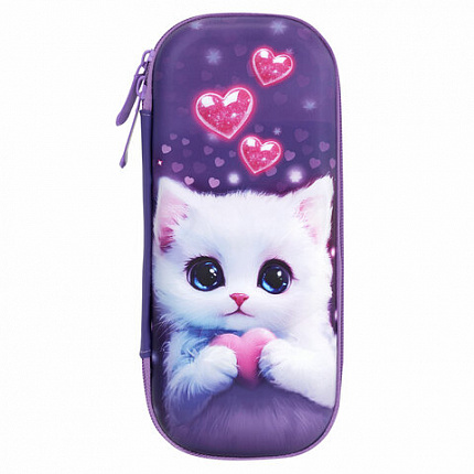 Пенал ЮНЛАНДИЯ, 1 отделение, 1 откидная планка, карман, EVA покрытие soft-touch, 22х10х5 см, "Cute cat", 273184