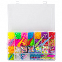 Набор резинок для плетения украшений 8 000 шт., 22 цвета, бокс, бусины, станок, BAMBOX (БАМБОКС), 665975