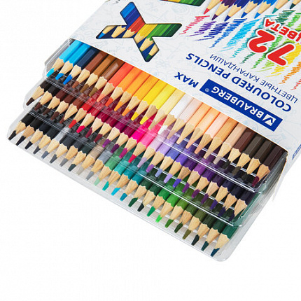 Карандаши цветные супермягкие яркие классические BRAUBERG MAX, 72 цвета, грифель 3,3 мм, 181861