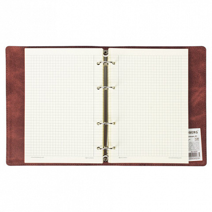 Тетрадь на кольцах А5 (180х220 мм), 120 листов, под кожу, клетка, BRAUBERG "Main", коричневый, 401710