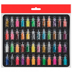 Блестки для декора НАБОР 96 видов по 2 грамма, в стеклянных тубах, ОСТРОВ СОКРОВИЩ, 665682