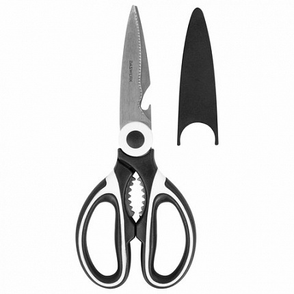 Ножницы кухонные DASWERK (ДАСВЕРК), 210 мм, с орехоколом, открывашкой, футляром для лезвий, 608904