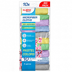 Салфетки из МИКРОФИБРЫ 30х30 см PASTEL COLOUR, big pack, КОМПЛЕКТ 10 штук, 180 г/м2, LAIMA HOME, 700608