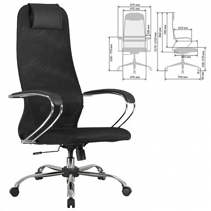 Кресло BRABIX PREMIUM "Ultimate EX-800" хром, плотная двойная сетка Х2, черное, 532911