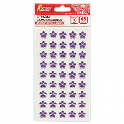 Стразы самоклеящиеся "Цветы", розовые, 10 мм, 45 шт., на подложке, ОСТРОВ СОКРОВИЩ, 661577