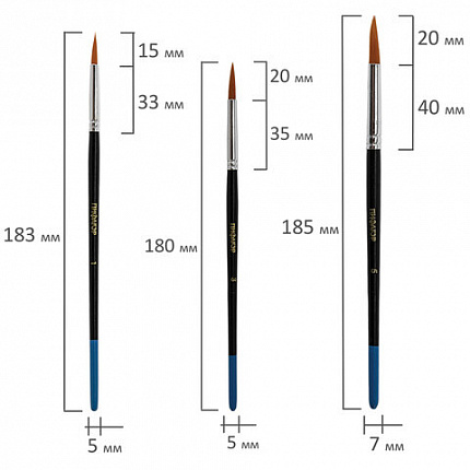 Кисти ПИФАГОР, набор 10 шт. (ПОНИ: плоская № 4, круглые № 1, 2, 3, 5; СИНТЕТИКА: круглые № 1, 3, 5; ЩЕТИНА: плоские № 4, 8), блистер, 200505