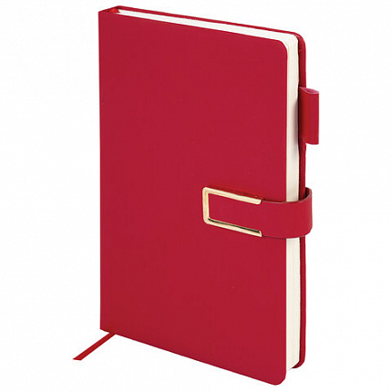 Ежедневник недатированный А5 143х210мм BRAUBERG Deluxe, под кожу, магнит 160л, красный, 117142