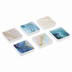 Магниты квадратные стеклянные 35 мм для досок магнитно-маркерных, НАБОР 6 шт., "Мрамор", BRAUBERG Glass, блистер, 272512