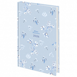 Ежедневник датированный 2026 145х215 мм, А5, STAFF, ламинированная обложка, "Blue Flowers", 117316