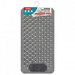 Коврик для ванны противоскользящий с теркой для ступней 68х36 см, серый, ПВХ, присоски, PRIMILA (ПРИМИЛА), 700389