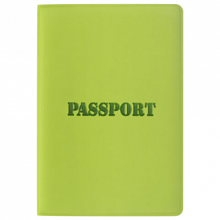 Обложка для паспорта, мягкий полиуретан, "PASSPORT", салатовая, STAFF, 237607