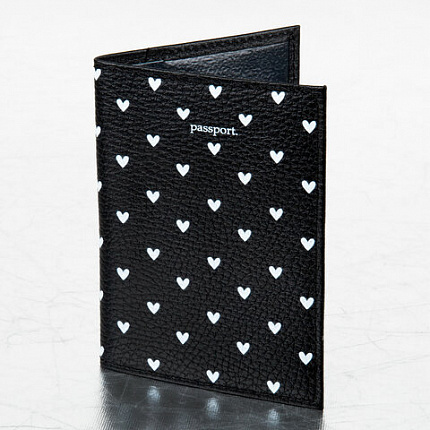 Обложка для паспорта натуральная кожа флоттер, принт "Сердечки", цвет черный, BRAUBERG, 238867