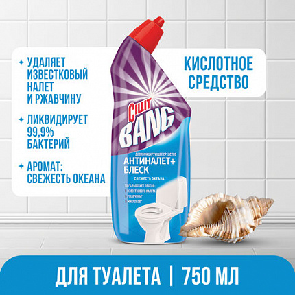 Средство для уборки туалета дезинфицирующее 750 мл CILLIT BANG "Антиналет+Блеск", Свежесть океана, 07813, 8149771