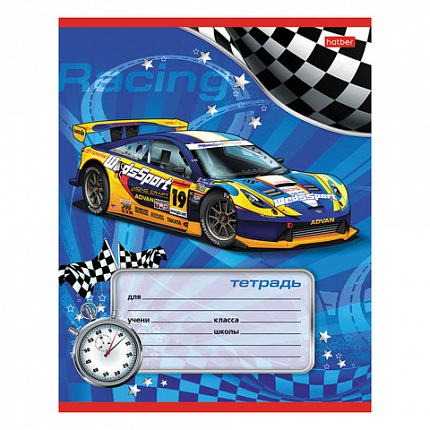 Тетрадь 12 л., HATBER, косая линия, обложка картон, "Спортивные авто" (5 видов в спайке), 12Т5В6