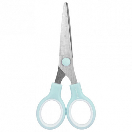 Ножницы BRAUBERG KIDS 130 мм, ручки мятные, закругленные лезвия с линейкой, 274062
