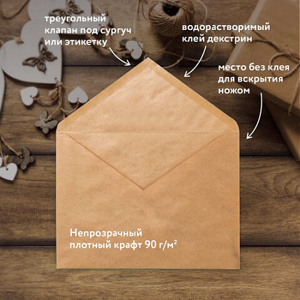 Конверты С6 (114х162 мм) КРАФТ, клей, 90 г/м2, КОМПЛЕКТ 50 шт., треугольный клапан, BRAUBERG, 112363, С6НКж-50