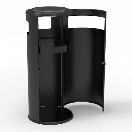 Урна уличная с пепельницей, кольцом для мешка, створка с замком, 955х455х455 мм, 70 литров, черная, "Метрополь-2"