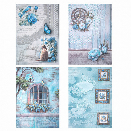 Бумага для скрапбукинга 15х21 см "В лазурных тонах", двусторонняя, 12 листов, 240 г/м2, ОСТРОВ СОКРОВИЩ, 665442