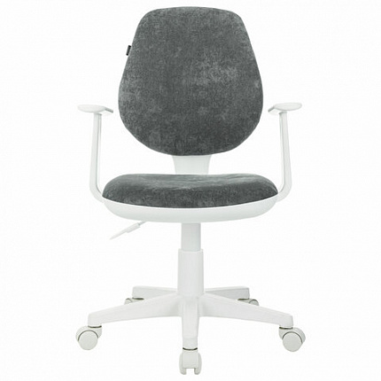 Кресло детское BRABIX "Fancy MG-201W", с подлокотниками, пластик белый, велюр, серое, 533010