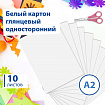 Картон белый БОЛЬШОГО ФОРМАТА, А2 МЕЛОВАННЫЙ (глянцевый), 10 листов, в папке, BRAUBERG, 400х590 мм, 124764