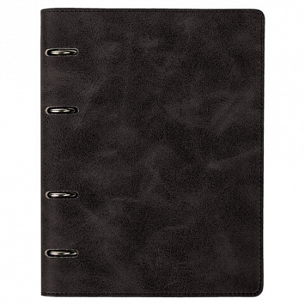 Тетрадь на кольцах А5 (180х220 мм), 120 листов, под кожу, клетка, BRAUBERG "Main", черный, 402004