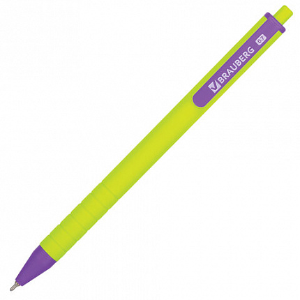 Ручка шариковая автоматическая BRAUBERG "MIX", СИНЯЯ, корпус ассорти, узел 0,7 мм, линия письма 0,35 мм, 143457