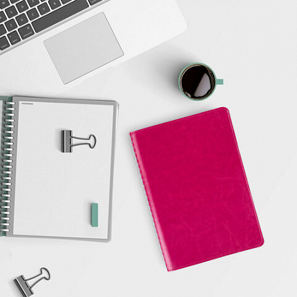 Тетрадь А5 (148x218 мм), BRAUBERG "Office PRO", гибкая, под кожу, гребень, 80 л., красная, 111042