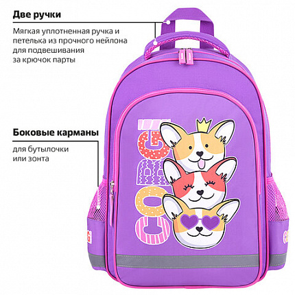 Рюкзак ПИФАГОР SCHOOL, 1 отделение, 3 кармана, "Королевские корги", 38x28х14 см, 272085