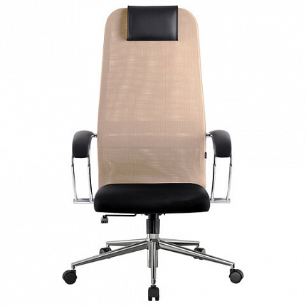 Кресло офисное BRABIX PREMIUM "Ultimate EX-800" хром, плотная двойная сетка Х2, черное/бежевое, 532913
