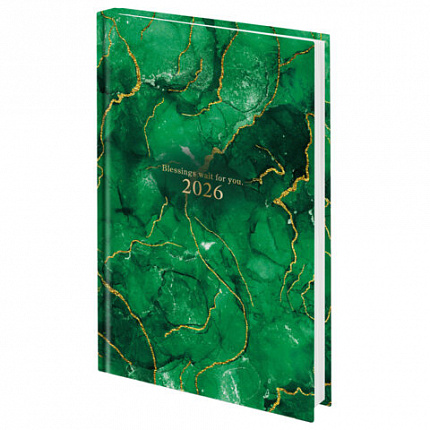 Ежедневник датированный 2026 145х215 мм, А5, STAFF, ламинированная обложка, "Green Marble", 117315
