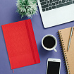Блокнот А5 138x213 мм, BRAUBERG "Tissage", под кожу, 80 л., резинка, клетка, красный, 116603