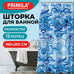 Шторка для ванной ПОЛИЭСТЕР, 180х200 см, кольца в комплекте, ГОЛУБЫЕ ВОЛНЫ, PRIMILA (ПРИМИЛА), 700083