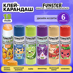 Клей-карандаш ароматизированный FUNSTER (ФАНСТЕР), ассорти 6 запахов, 15 г, 274269