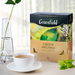 Чай GREENFIELD "Green Melissa" зеленый с мятой и мелиссой, 100 пакетиков в конвертах по 1,5 г, 0879