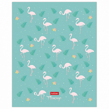 Тетрадь 18 л. HATBER скоба, клетка, обложка картон, тиснение, "Фламинго" (5 видов в спайке), 18Т5тВ1