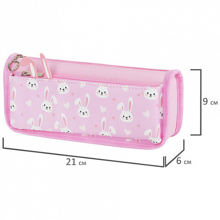 Пенал мягкий ЮНЛАНДИЯ, 2 отделения, полиэстер, "Bunnies", розовый, 21х9х6 см, 272346
