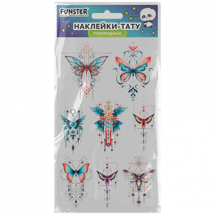 Наклейки-тату переводные "Разные", 20,5х10 см, ассорти 12 видов, FUNSTER (ФАНСТЕР), 666102