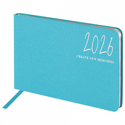 Еженедельник датированный 2026 МАЛЫЙ ФОРМАТ 105х160 мм, А6, BRAUBERG "Blaze", фольга, голубой, 117214