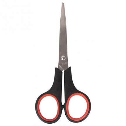 Ножницы STAFF EVERYDAY, 150 мм, бюджет, резиновые вставки, черно-красные, ПВХ чехол, 237497.