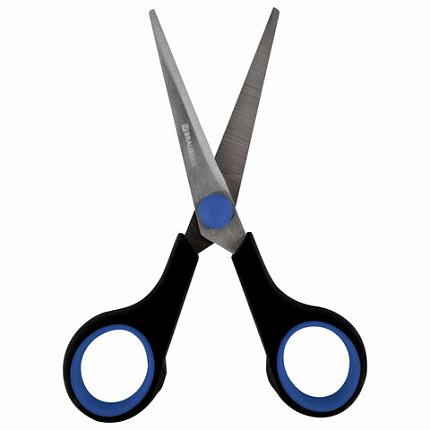 Ножницы BRAUBERG "Soft Grip", 140 мм, черно-синие, резиновые вставки, 3-сторонняя заточка, 230760