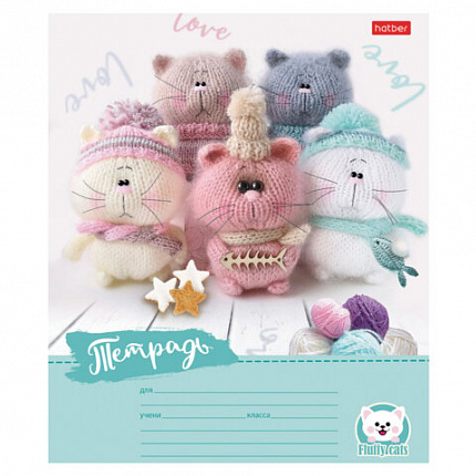 Тетрадь 12 л., HATBER узкая линия, обложка картон, "Уютные котики" (микс в спайке), 075154, 12Т5В7